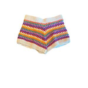 Handmade Multicolor Crochet Knit Shorts With Polyester Lining - Size S